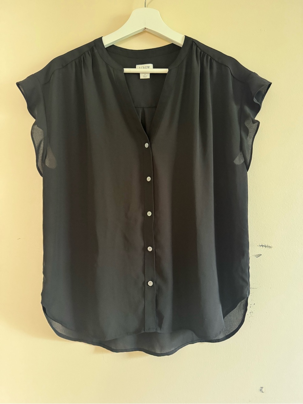 J. Crew Black Cap-Sleeve Button-Front Blouse